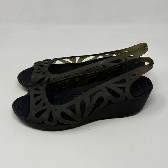 Crocs Adrina III Wedge Sandals Womens 9 Black Open Toe Summer Comfort Casual - Picture 4 of 15